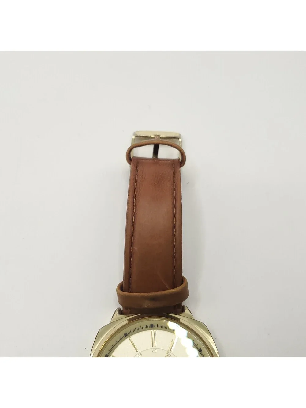 Nine West Quartz Gold Tone Brown Leather Band Womens Watch 36mm New Battery